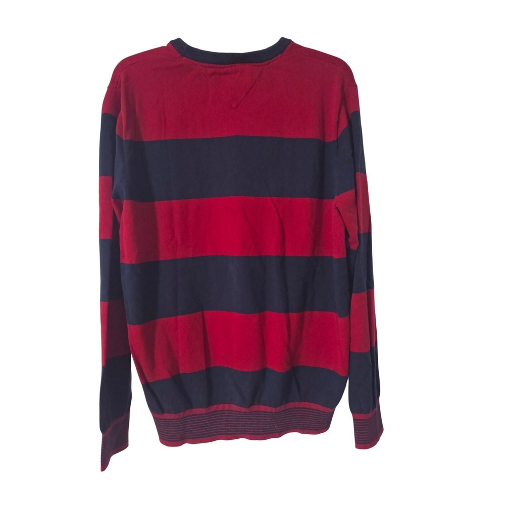 Tommy Hilfiger Men's Red Navy Blue Striped Crew Neck Sweater Size L - Picture 4 of 4